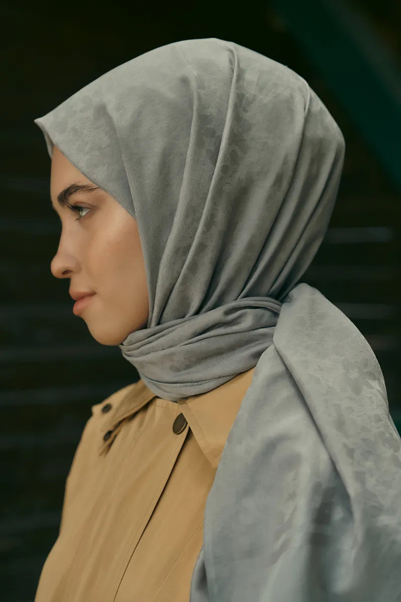 İpeksi Jakar Şal Papatya Desen - Koyu Gri