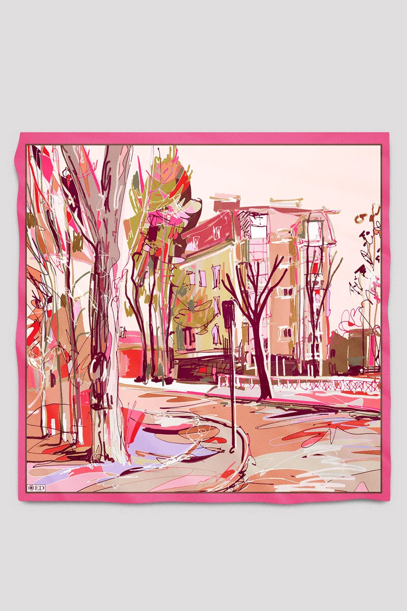 Perspektif Desen Viskon Floş Eşarp - Pembe