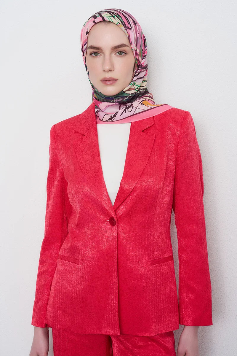 Perspektif Desen Viskon Floş Eşarp - Pembe