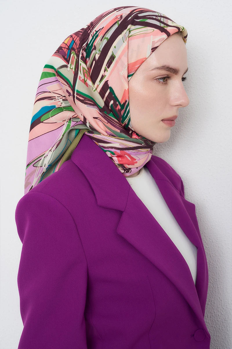 Perspektif Desen Viskon Floş Eşarp - Soft Pembe