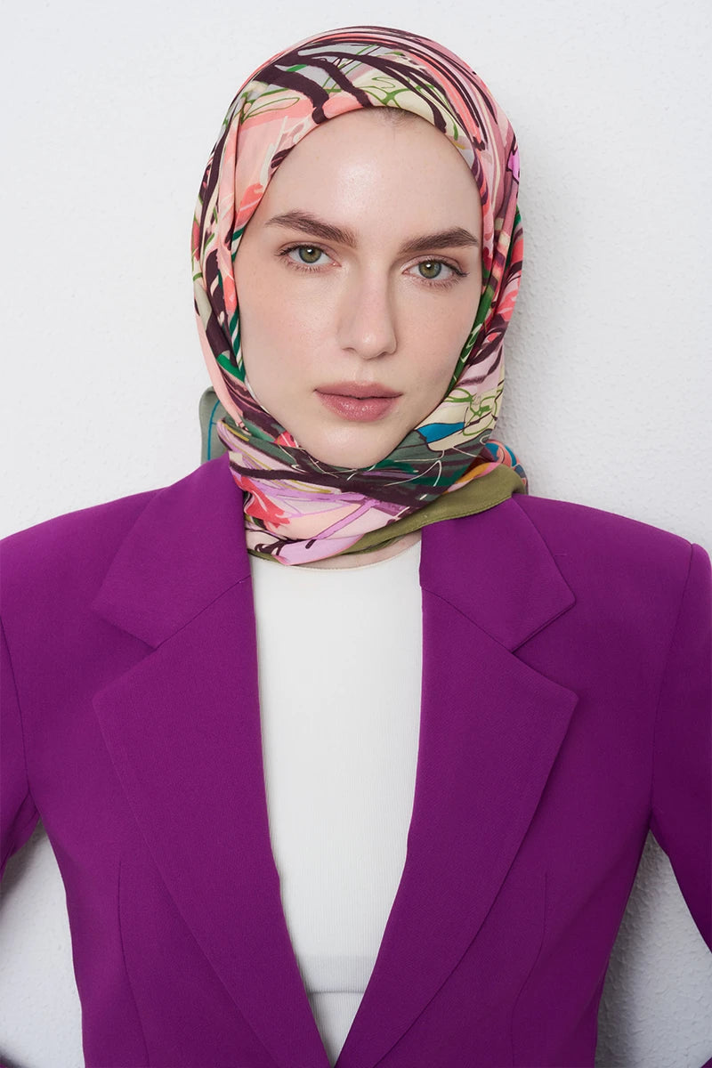 Perspektif Desen Viskon Floş Eşarp - Soft Pembe