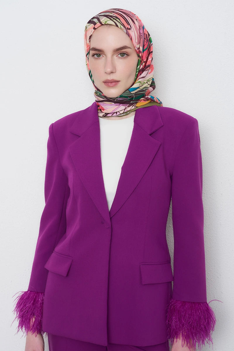 Perspektif Desen Viskon Floş Eşarp - Soft Pembe