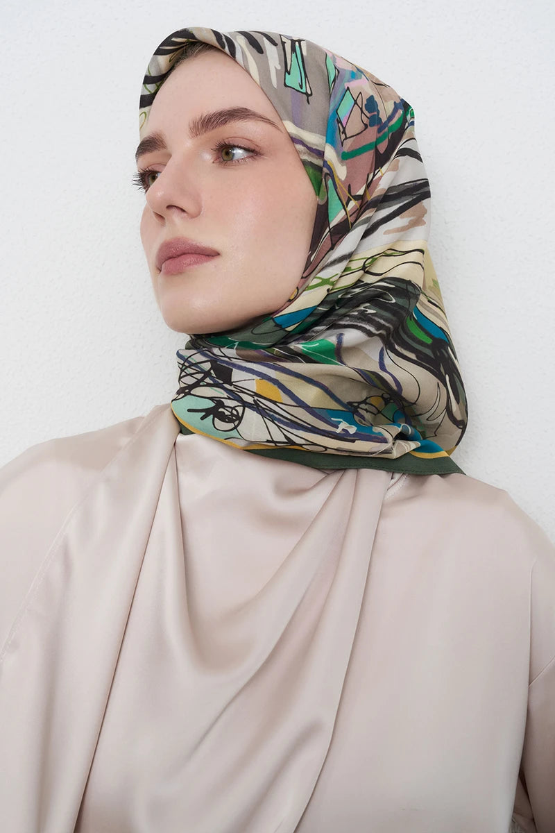 Perspektif Desen Viskon Floş Eşarp - Yeşil