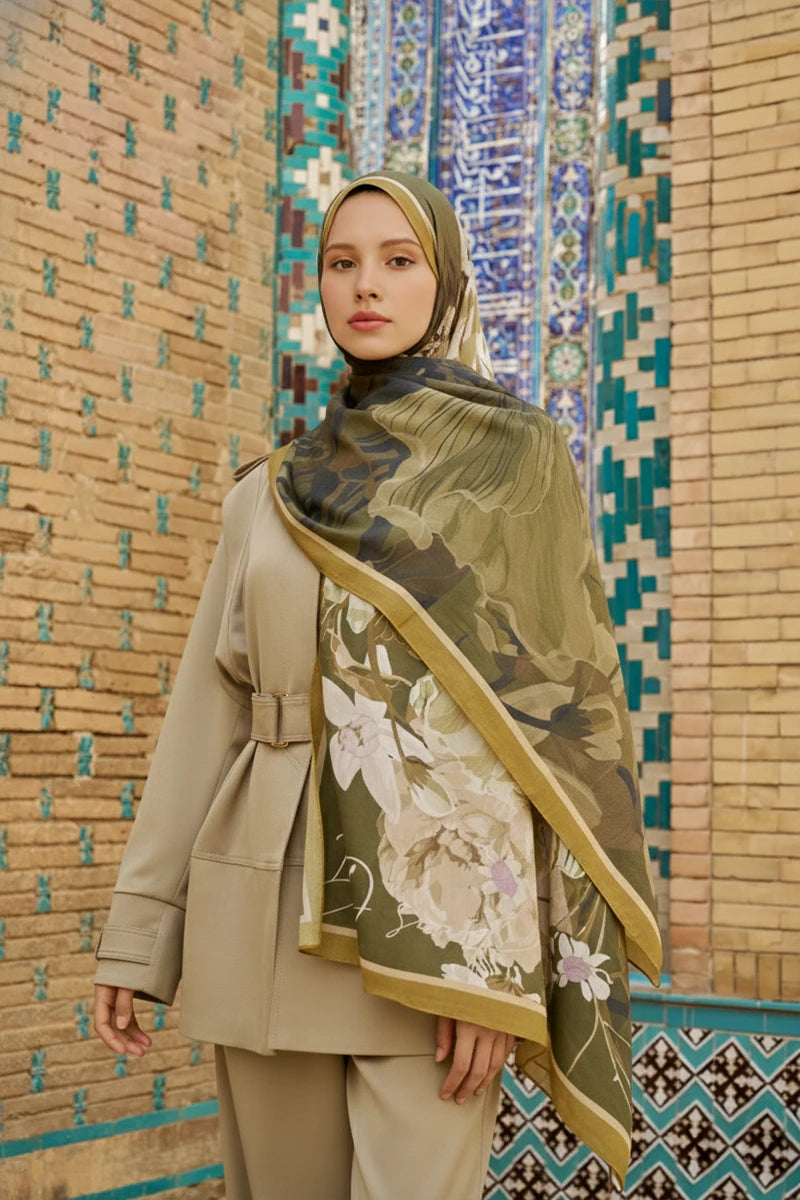 Reine Cotton Modal Shawl - Dark Green