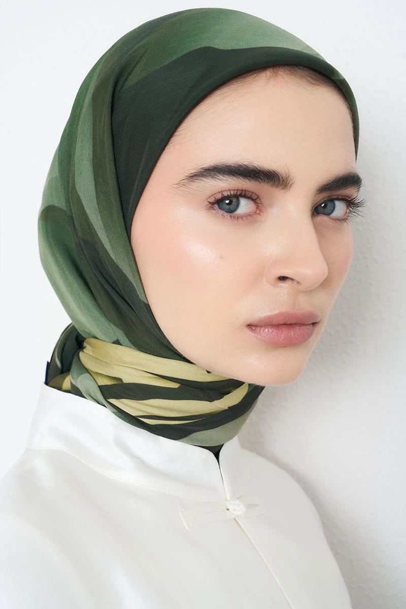 Safir Desen Viskon Floş Eşarp - Yeşil