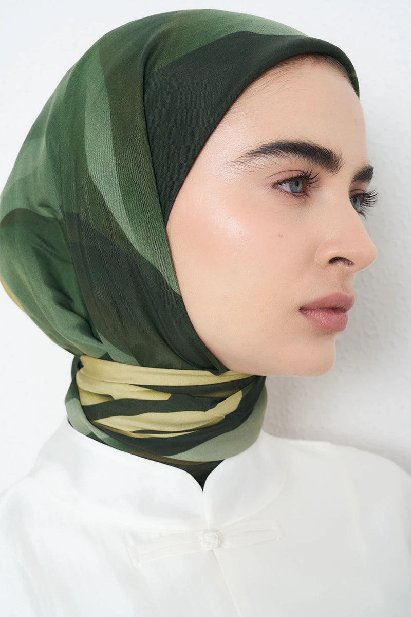 Safir Desen Viskon Floş Eşarp - Yeşil