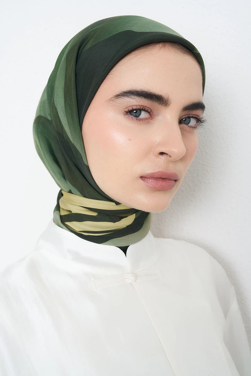 Safir Desen Viskon Floş Eşarp - Yeşil