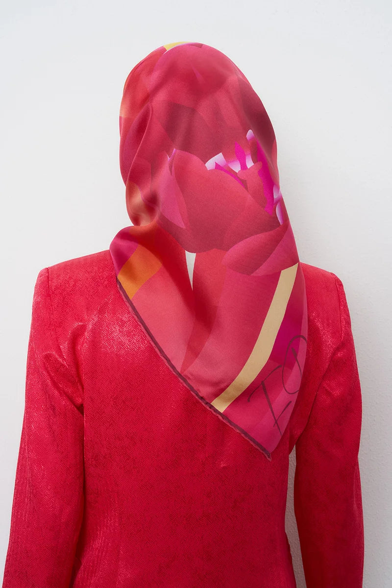 Serap Twill İpek Eşarp - Pembe