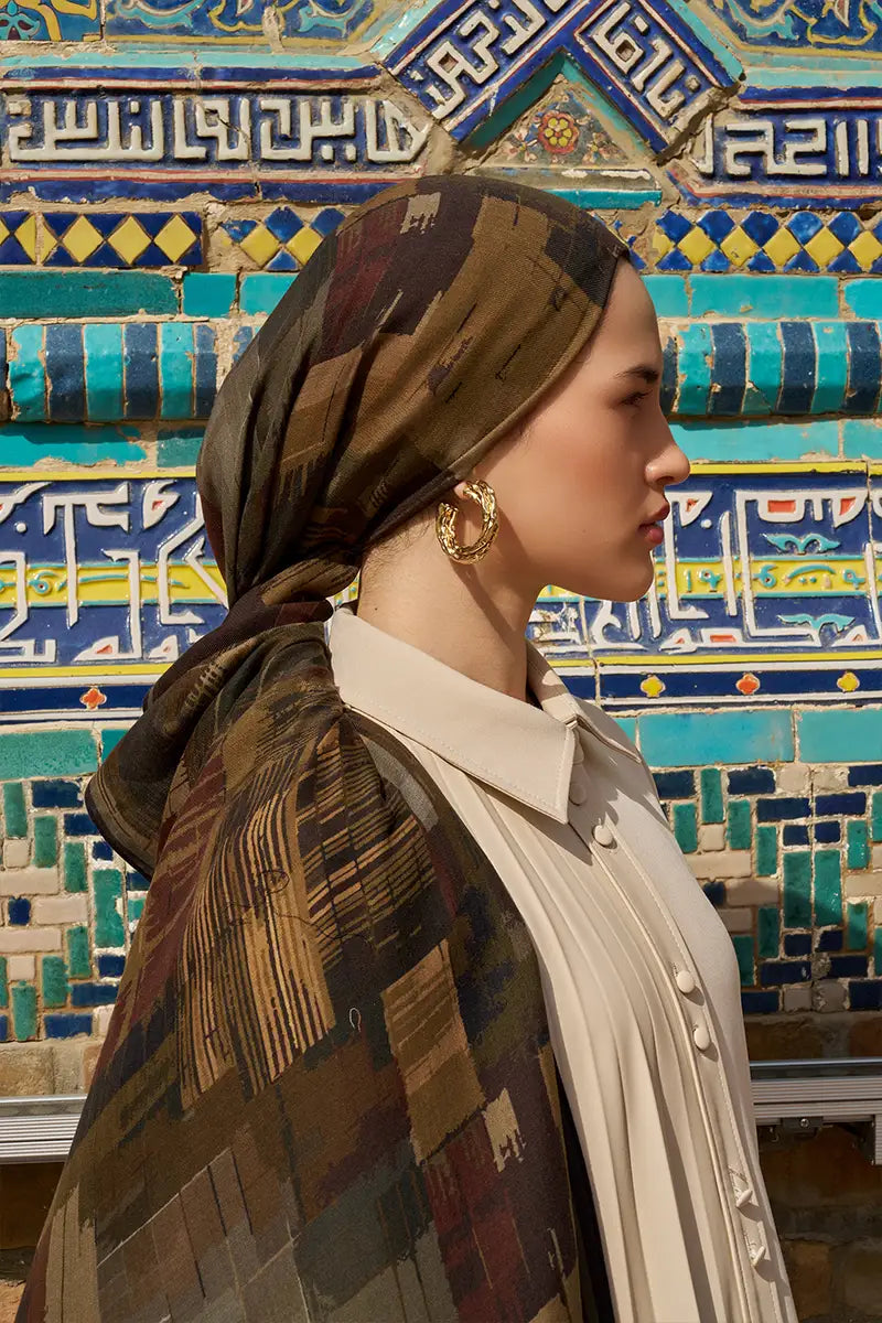 Sitare Yün İpek Şal - Kahverengi