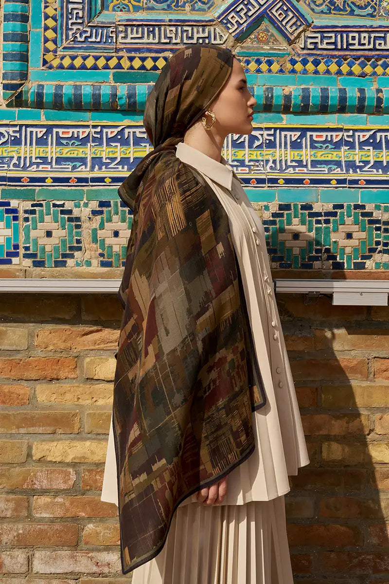 Sitare Yün İpek Şal - Kahverengi