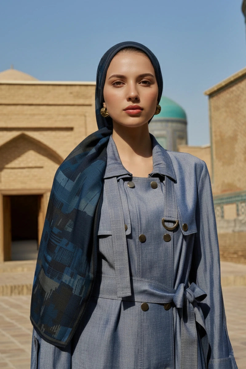 Sitare Yün İpek Şal - Lacivert