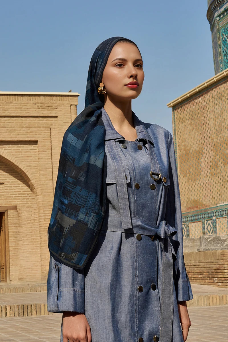 Sitare Yün İpek Şal - Lacivert