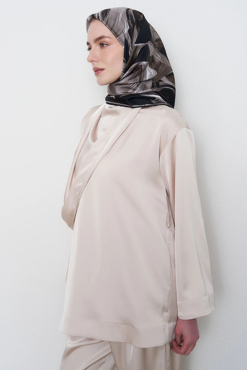 Soyut Twill İpek Eşarp - Acı Kahve