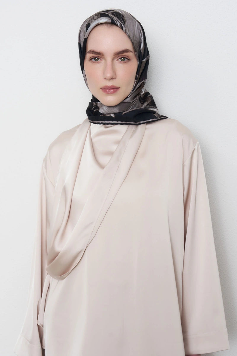 Soyut Twill İpek Eşarp - Acı Kahve
