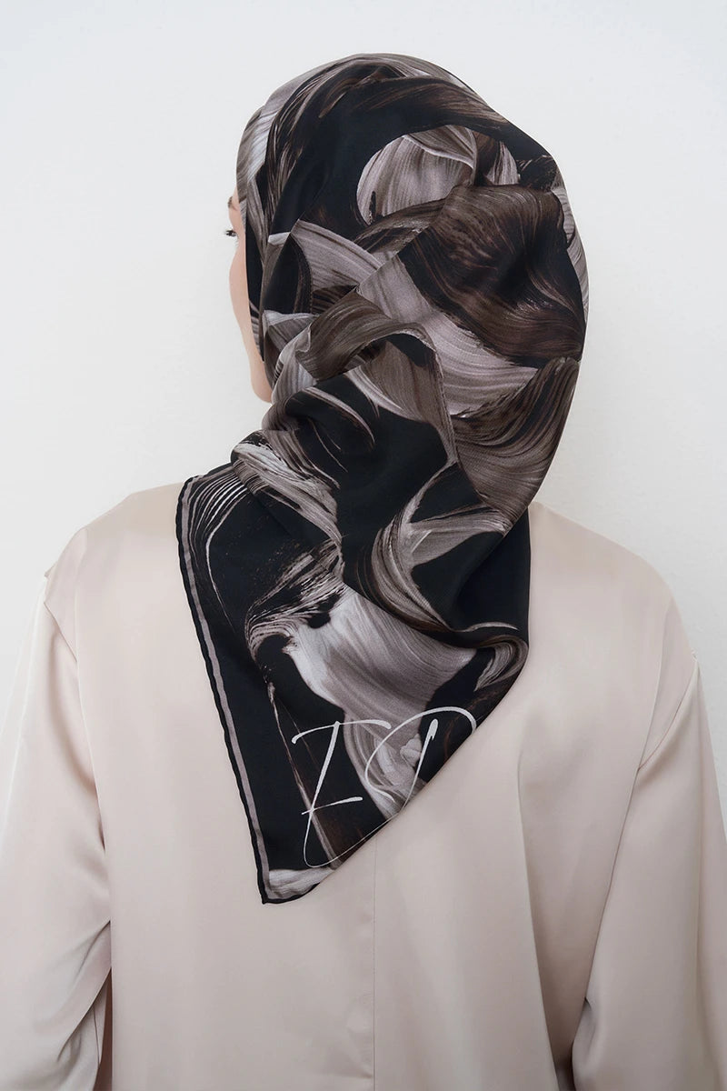 Soyut Twill İpek Eşarp - Acı Kahve