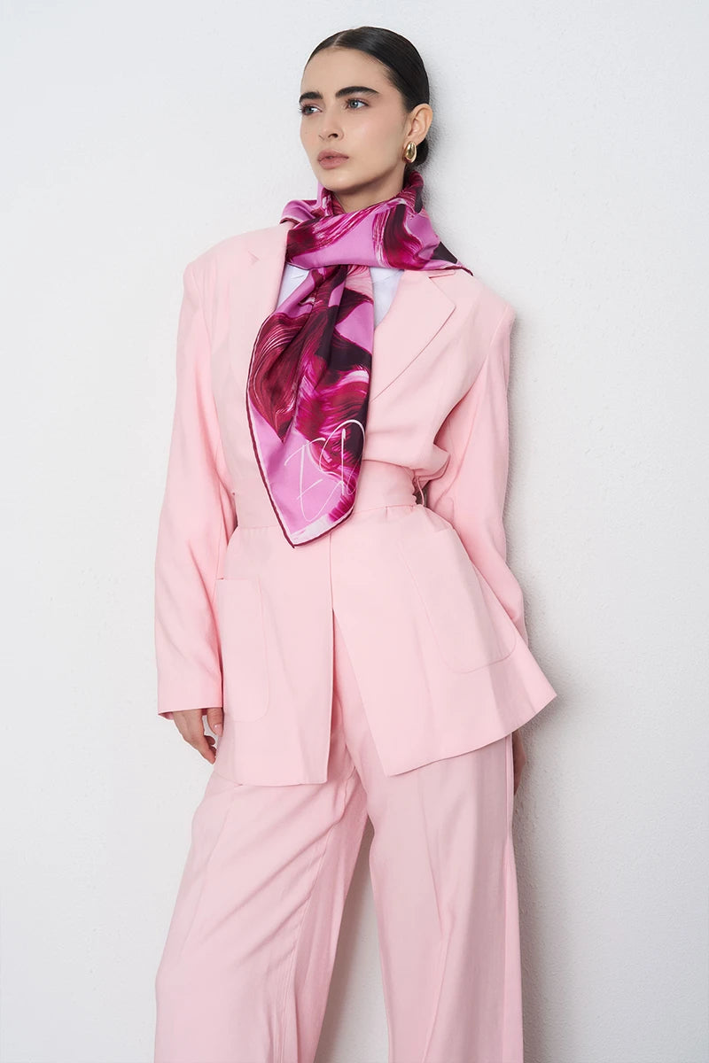 Soyut Twill İpek Eşarp - Pembe