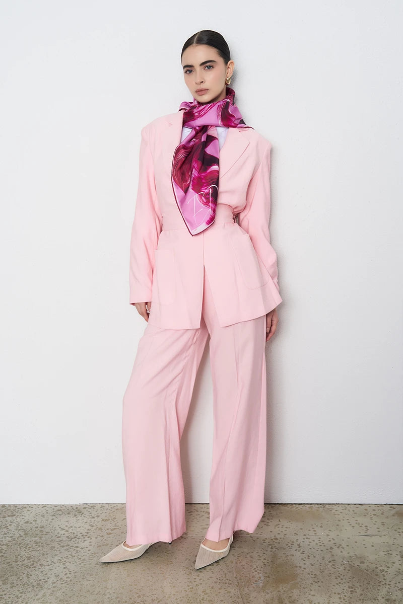 Soyut Twill İpek Eşarp - Pembe