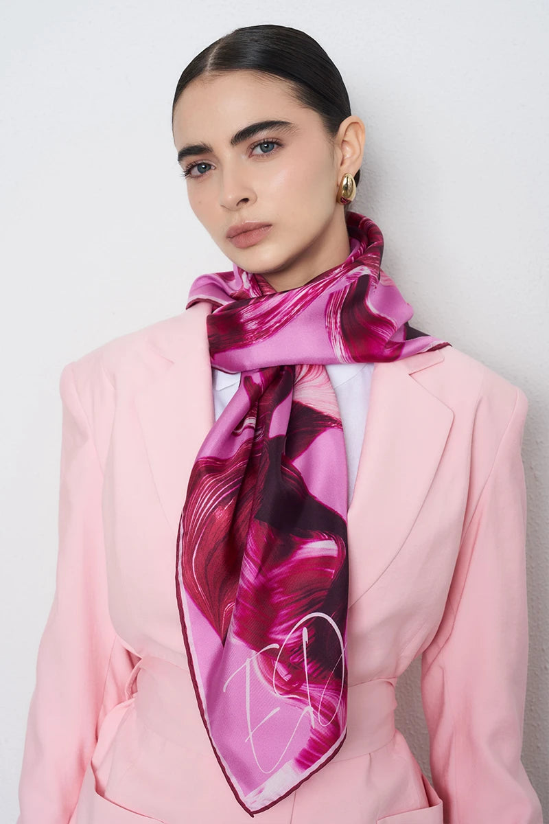 Soyut Twill İpek Eşarp - Pembe