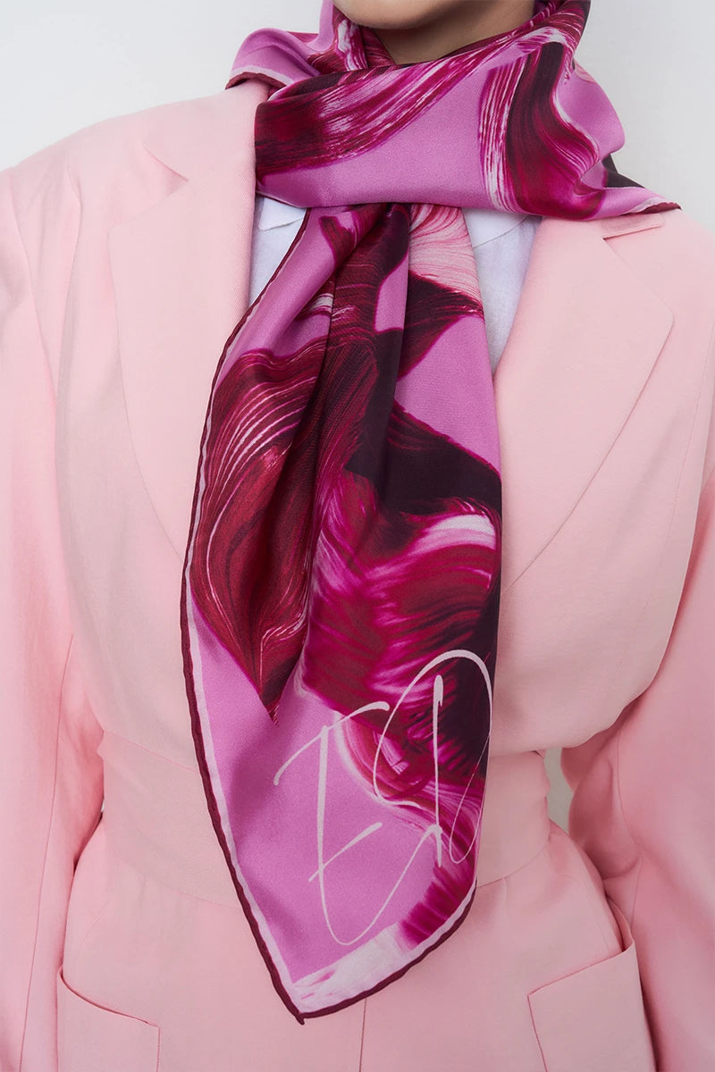 Soyut Twill İpek Eşarp - Pembe