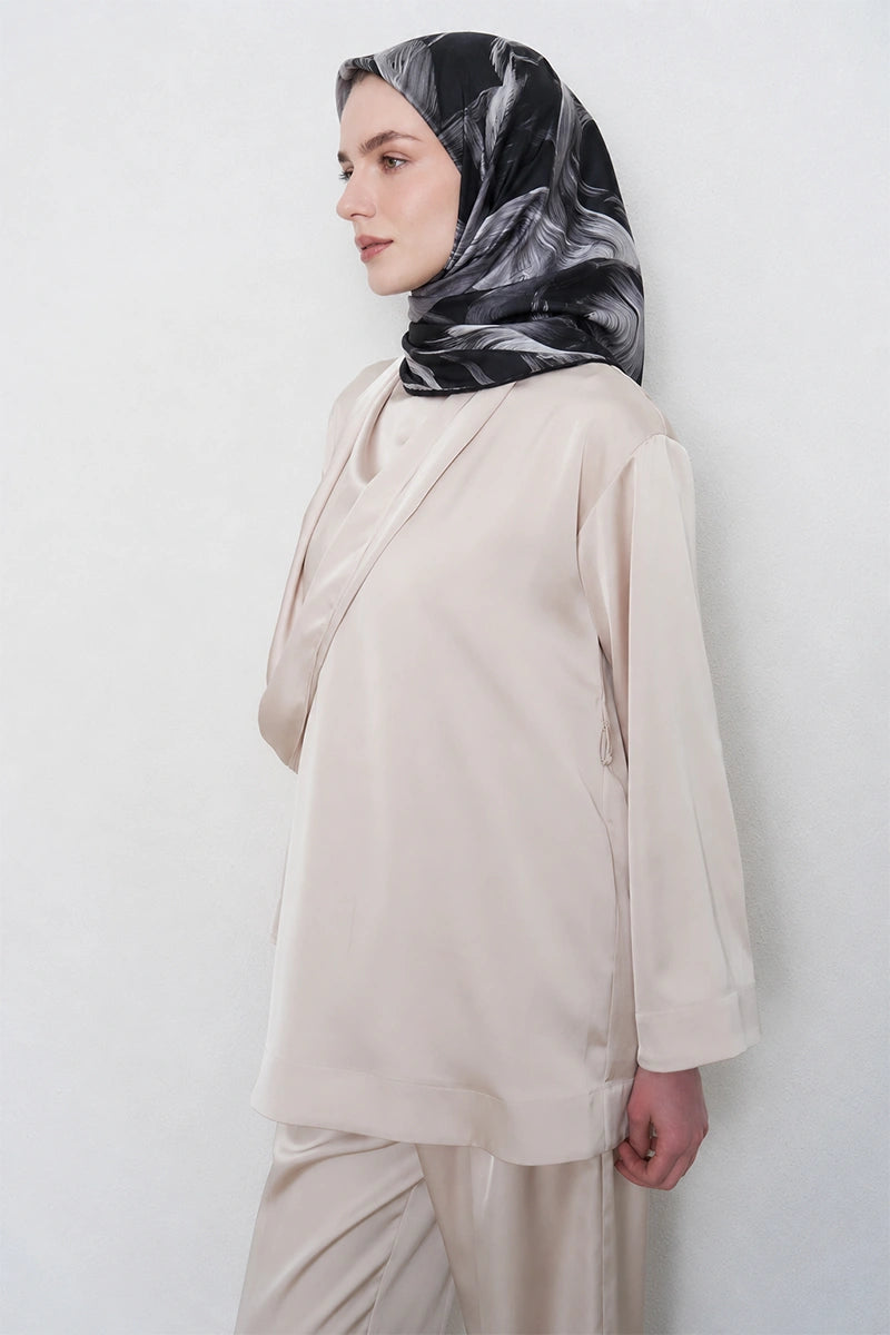Soyut Twill İpek Eşarp - Siyah