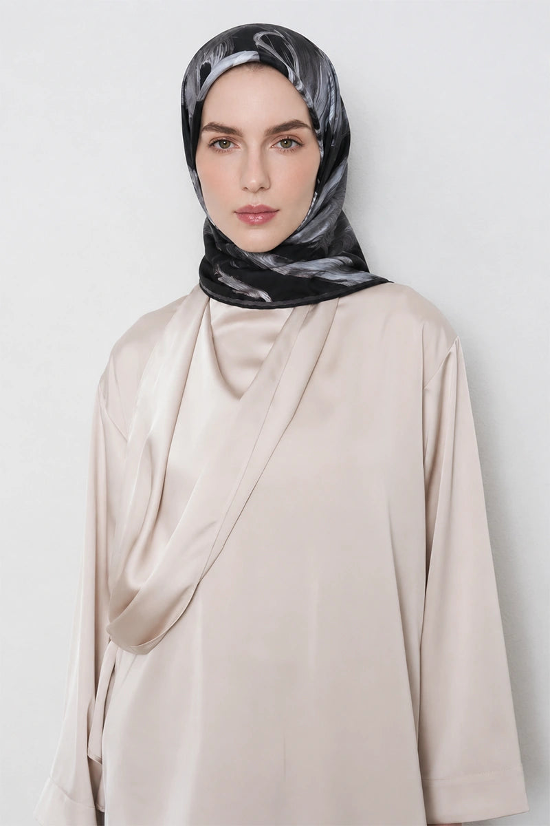 Soyut Twill İpek Eşarp - Siyah