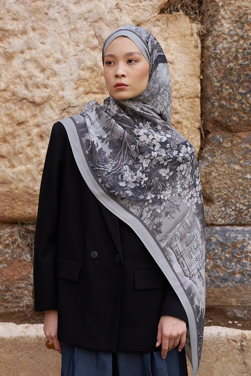 Sunrise Spring Pattern Shawl - Grey