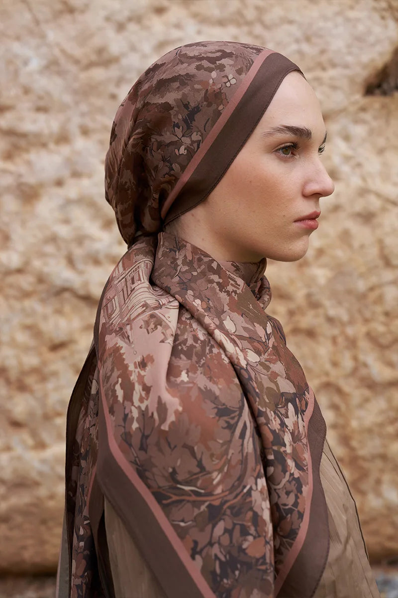 Sunrise Spring Pattern Shawl - Brown