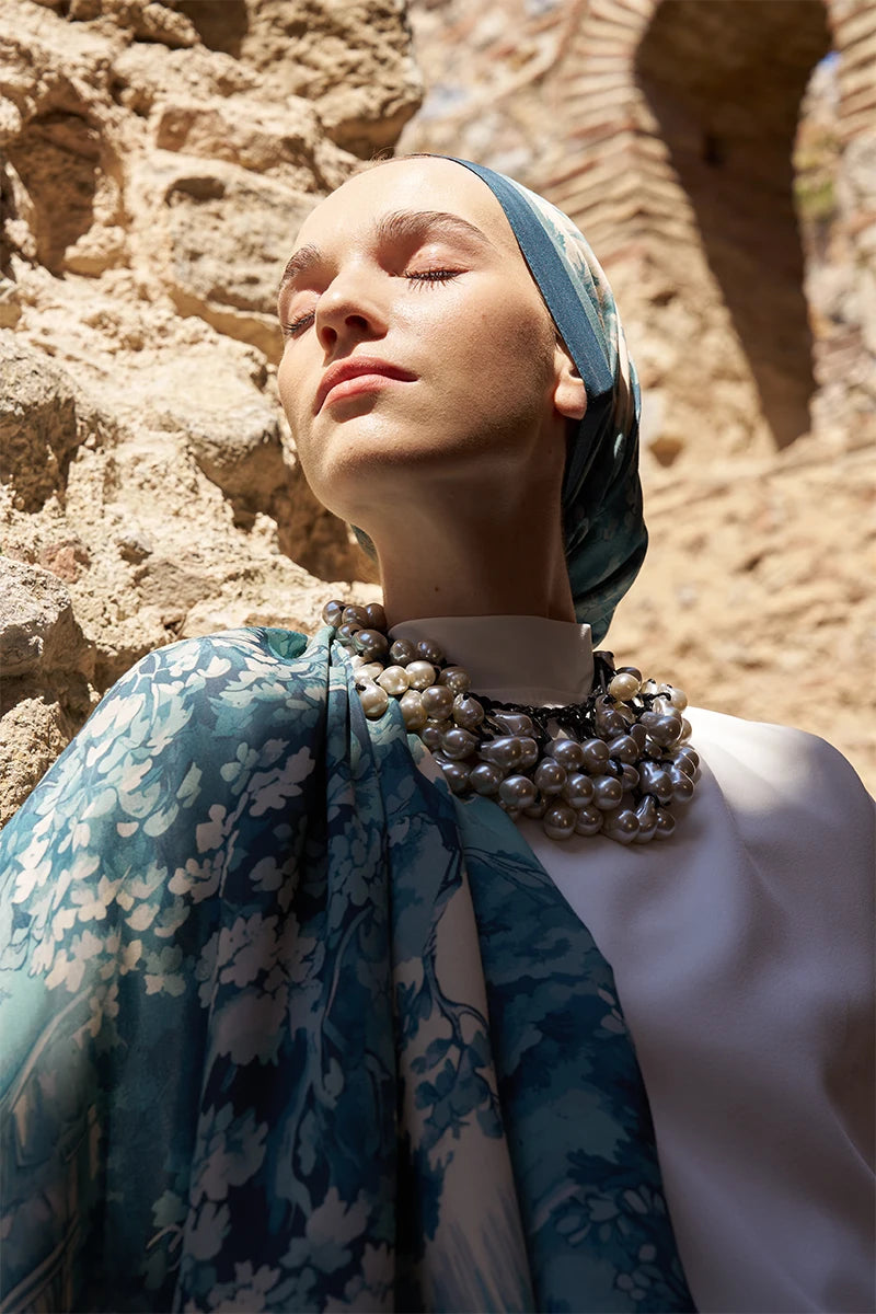 Sunrise Bahar Desen Şal - Mavi