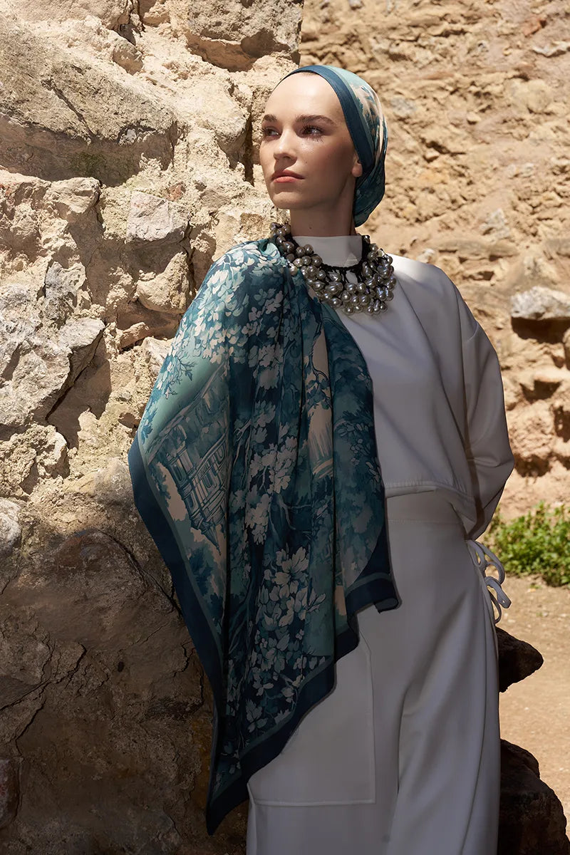 Sunrise Spring Pattern Shawl - Blue