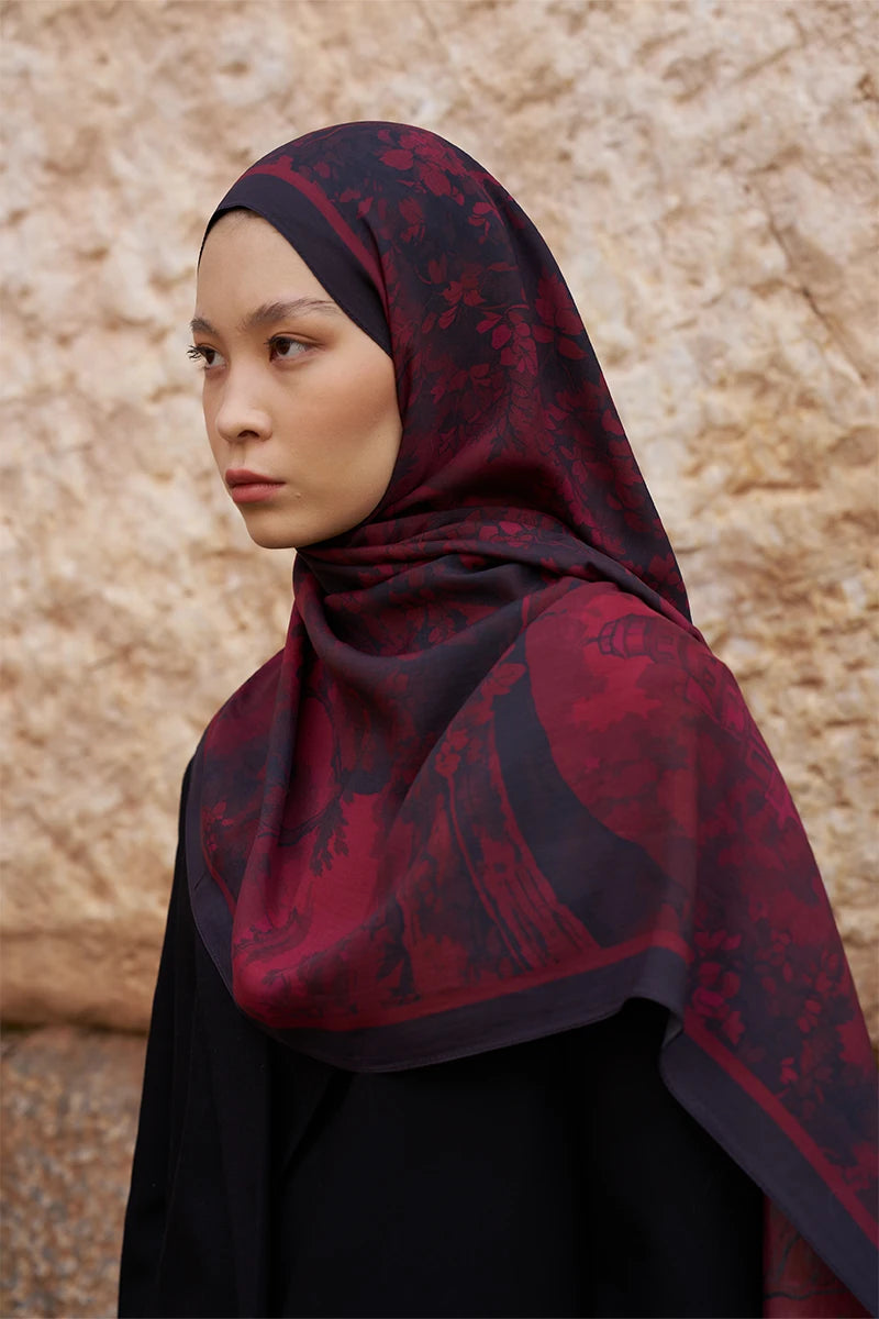 Sunrise Bahar Desen Şal - Bordo