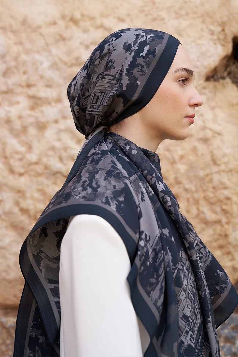 Sunrise Spring Pattern Shawl - Black