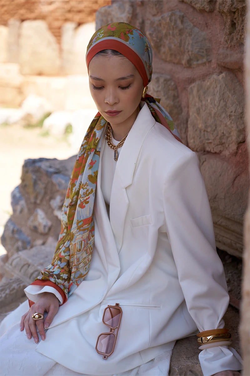 Sunrise Spring Pattern Shawl - Orange
