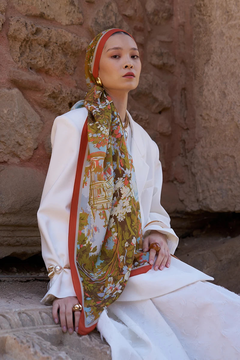 Sunrise Spring Pattern Shawl - Orange