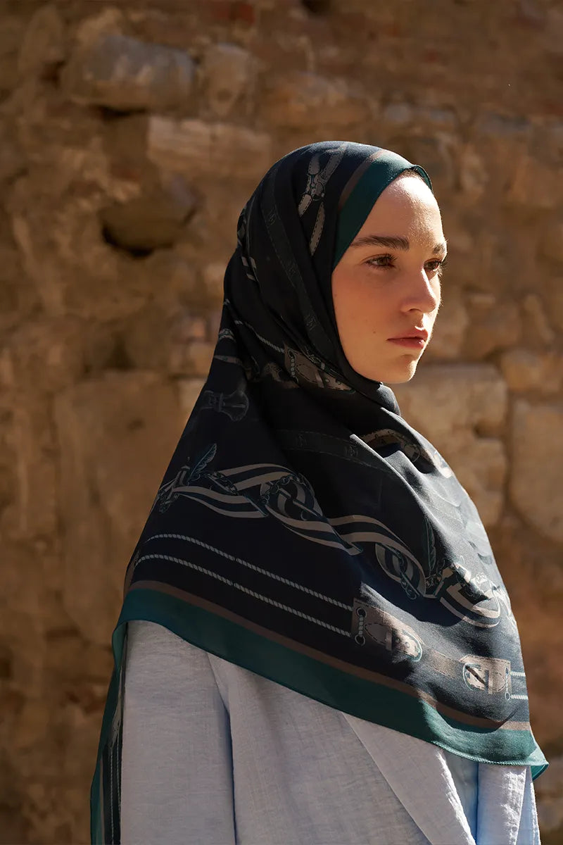 Sunrise Barok Desen Şal - Petrol