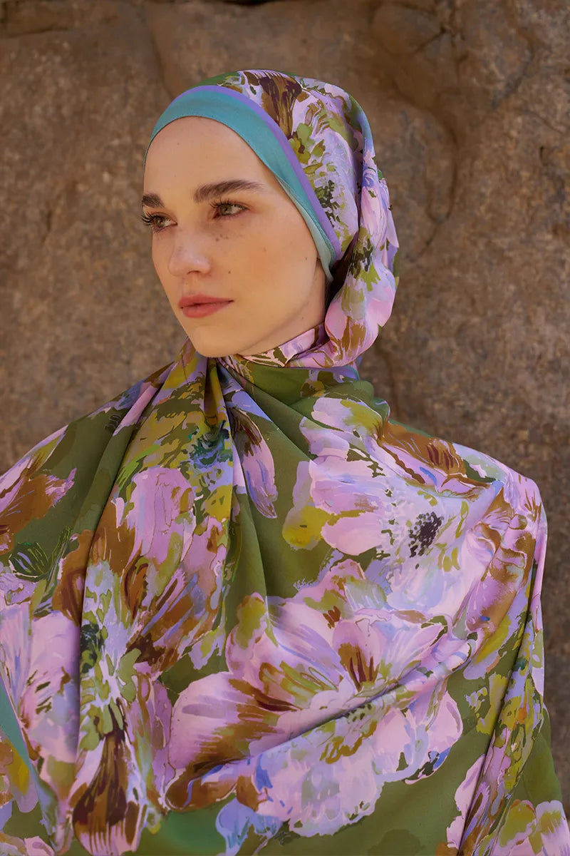 Sunrise Floral Pattern Shawl - Lilac