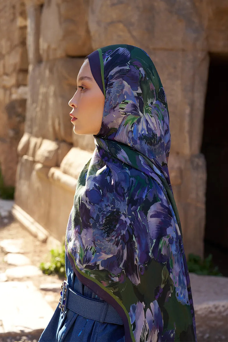 Sunrise Floral Pattern Shawl - Purple