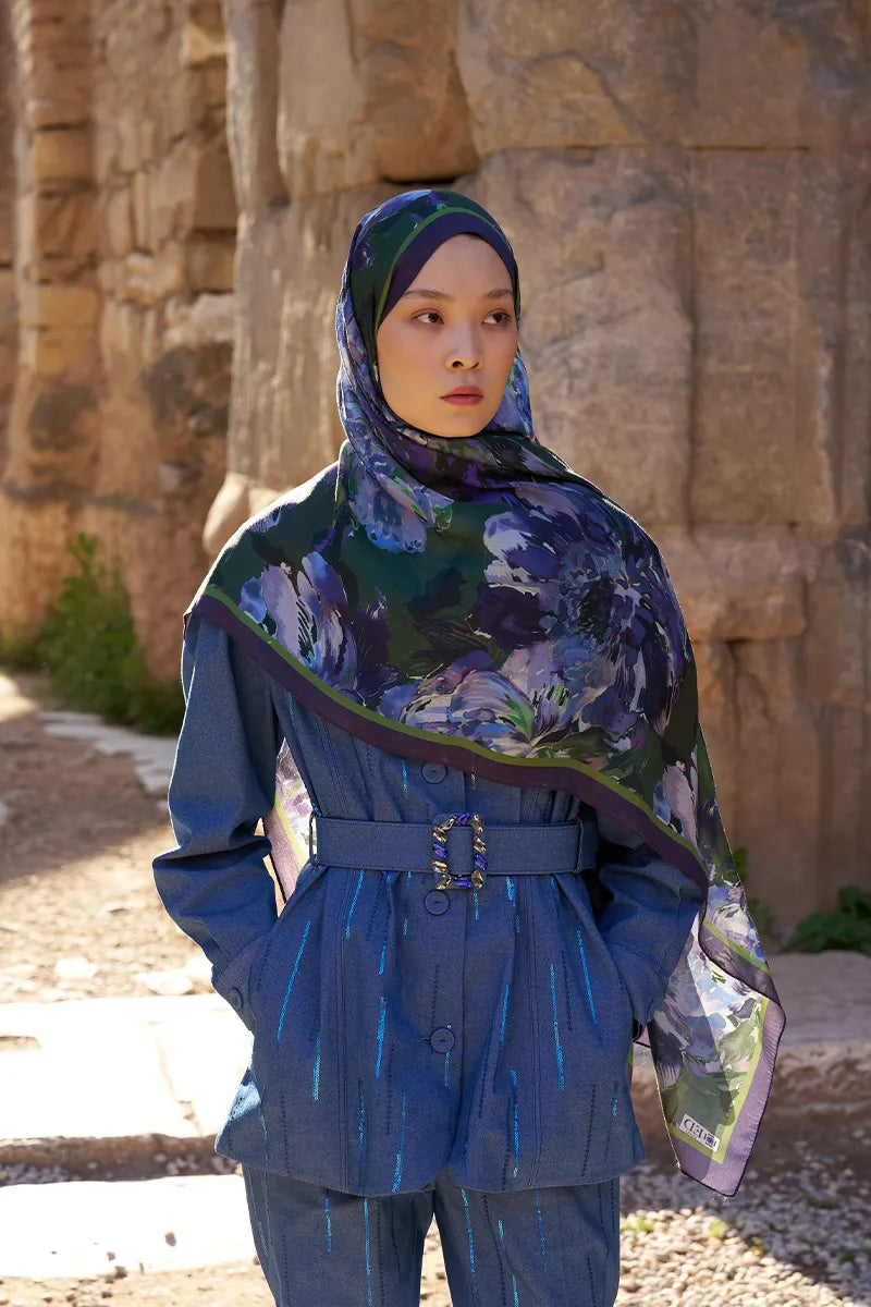 Sunrise Floral Pattern Shawl - Purple