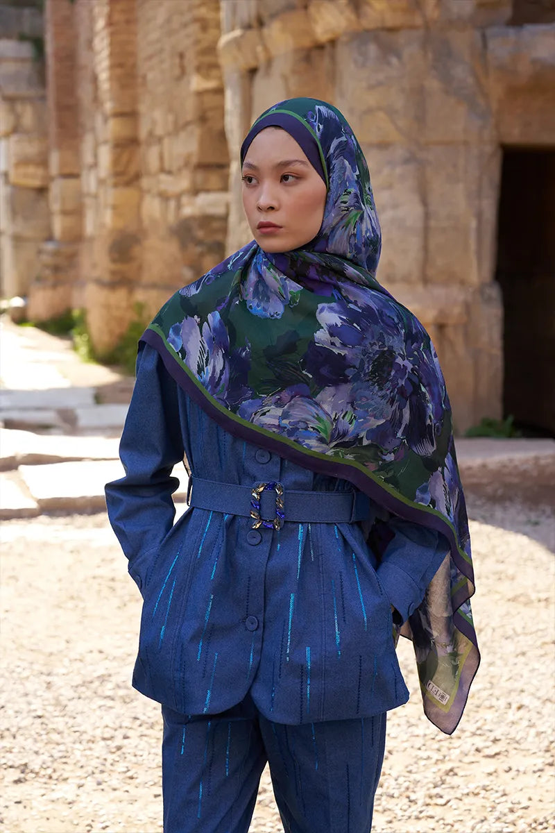 Sunrise Floral Pattern Shawl - Purple