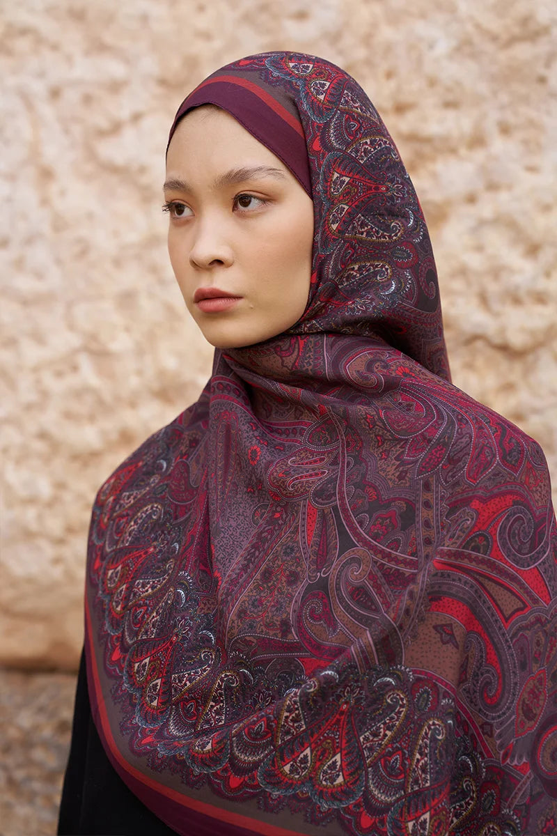 Sunrise Etnik Desen Şal - Bordo