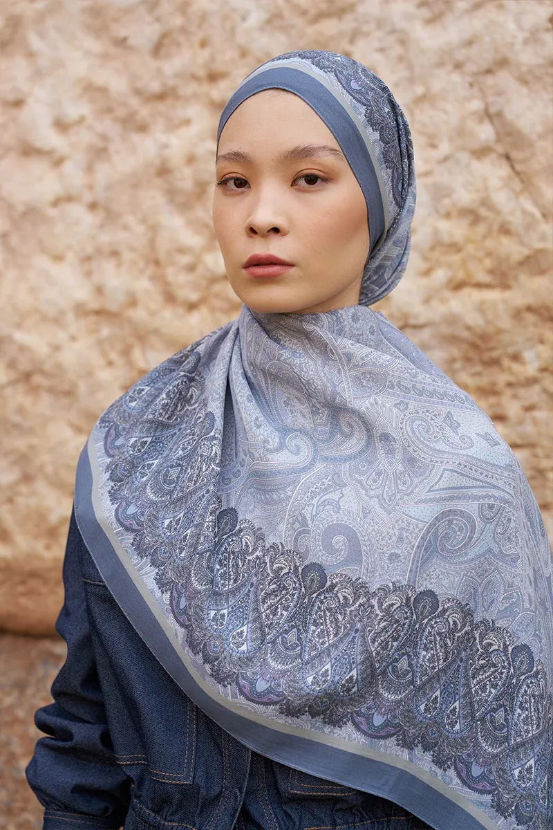 Sunrise Etnik Desen Şal - Mavili Gri