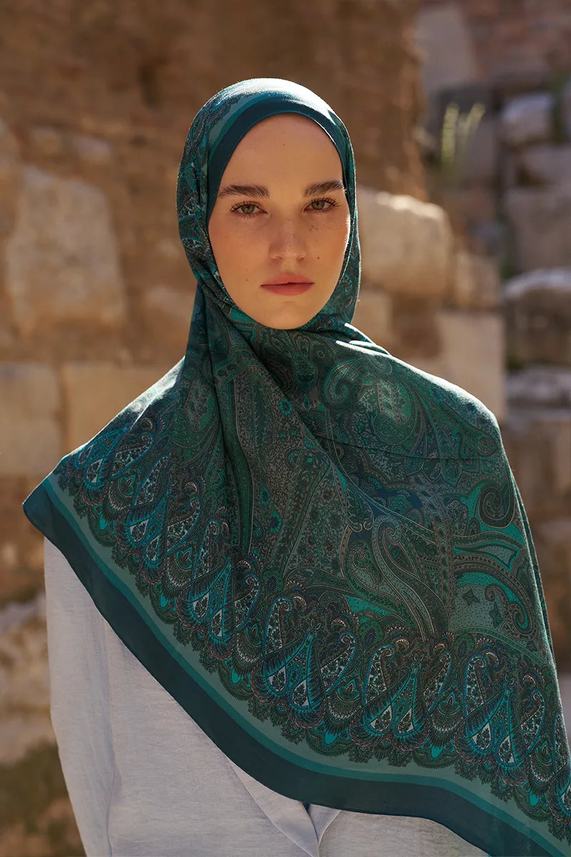 Sunrise Ethnic Pattern Shawl - Petrol