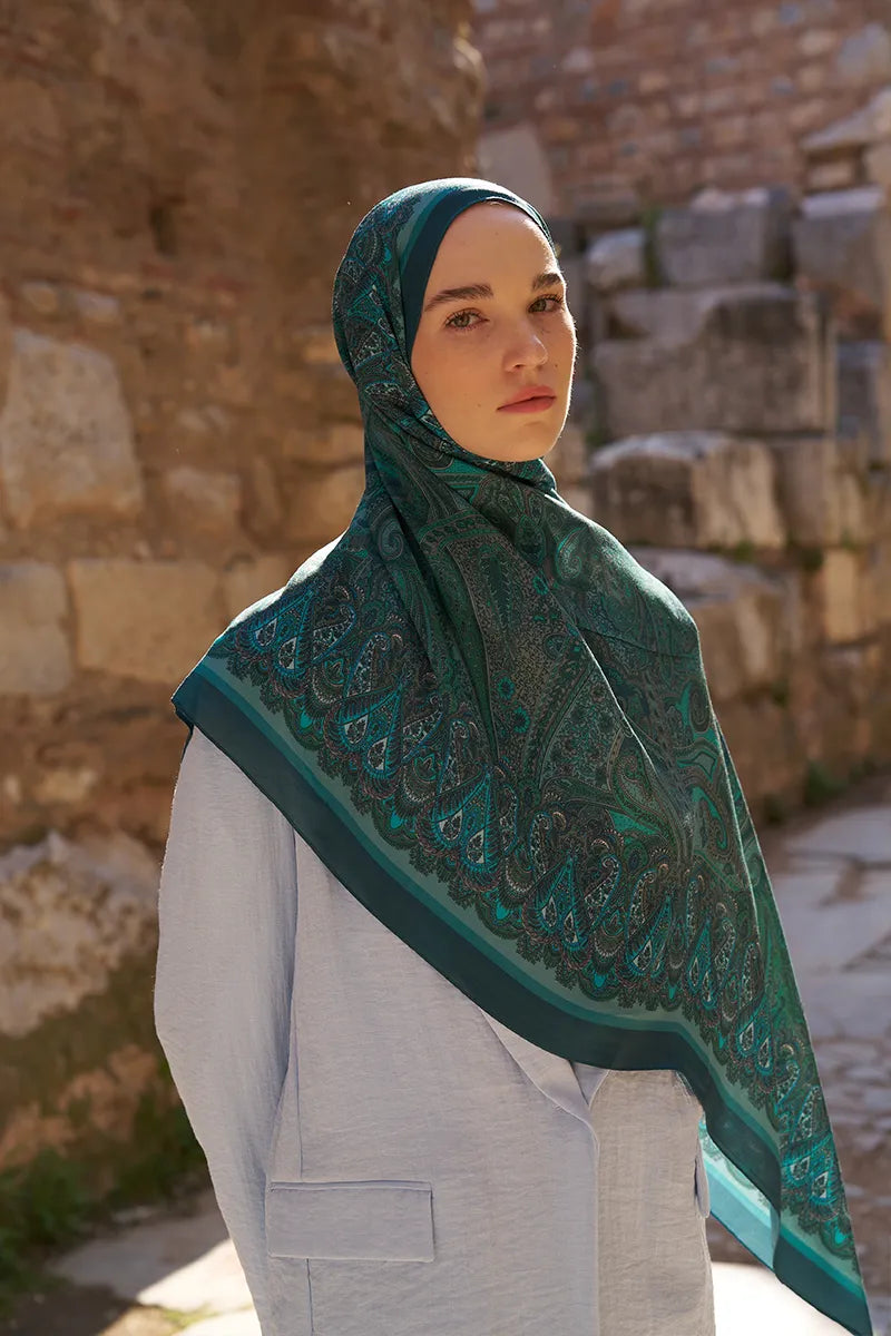 Sunrise Ethnic Pattern Shawl - Petrol