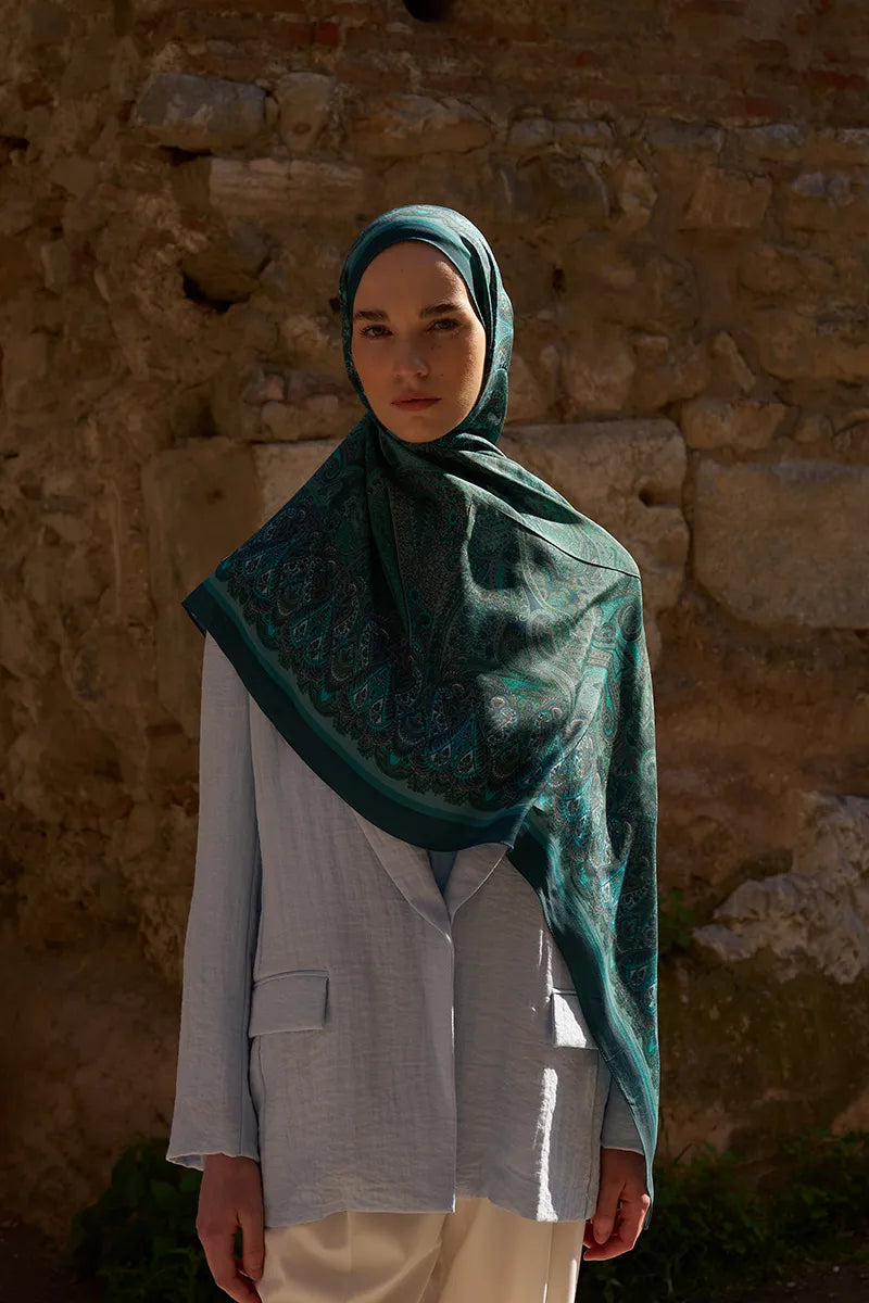 Sunrise Etnik Desen Şal - Petrol