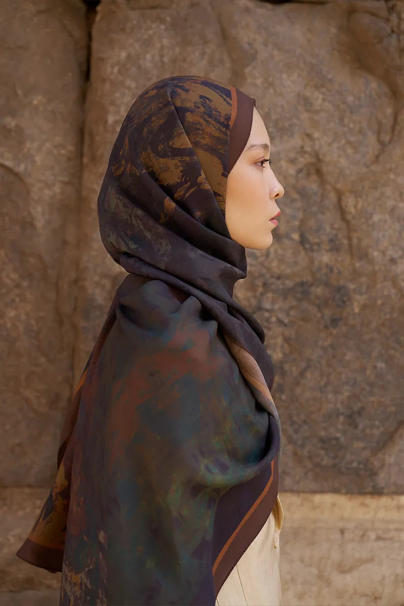 Sunrise Brush Pattern Shawl - Brown