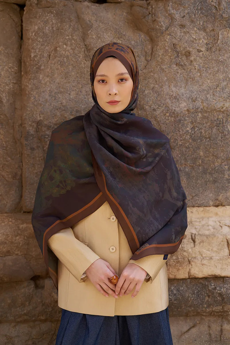 Sunrise Brush Pattern Shawl - Brown