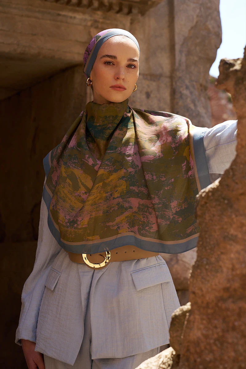 Sunrise Fırça Desen Şal - Mavi