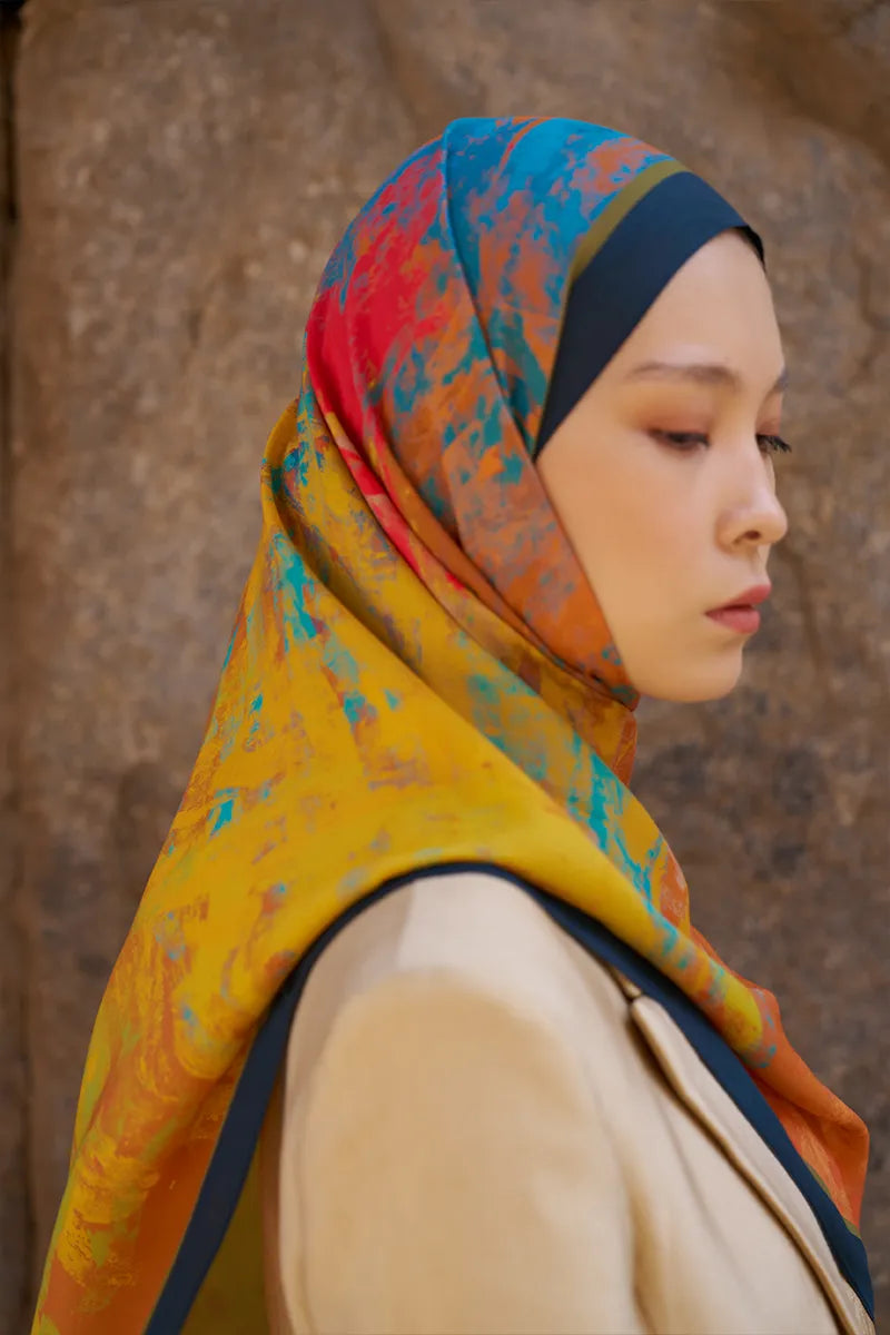 Sunrise Brush Pattern Shawl - Orange