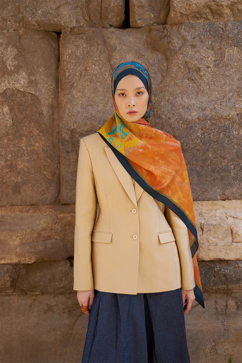 Sunrise Brush Pattern Shawl - Orange