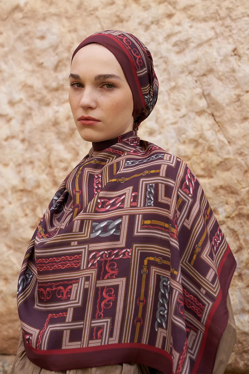 Sunrise Geometric Pattern Shawl - Burgundy