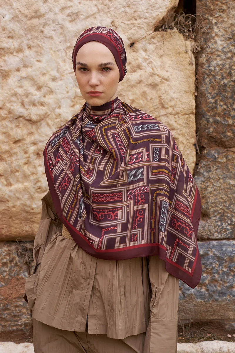 Sunrise Geometric Pattern Shawl - Burgundy